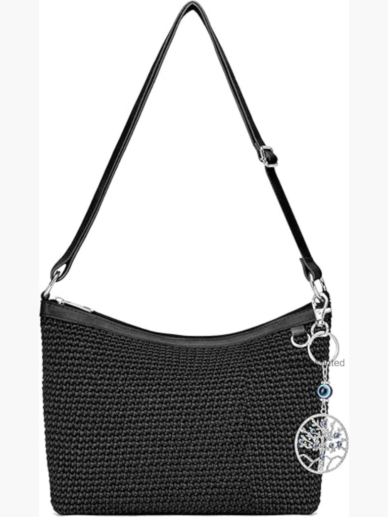 Hand-Crochet Crossbody Bag With Striped Pattern, Adjustable Strap, Zipper